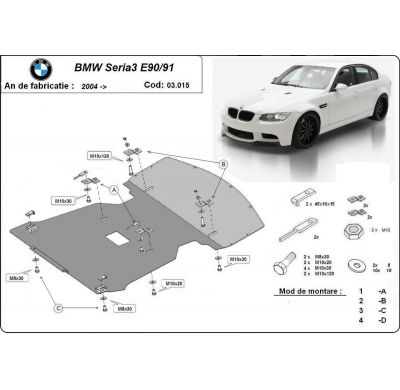 Cubre carter de Acero para BMW Serie 3 E90/91/92 Año: 2004 - 2011 Grosor: "2"mm E90; E91; E92
