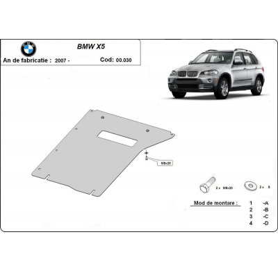 Protector de Acero para caja de cambios del BMW X5 E70 Año: 2007 - 2013 Grosor: "2"mm E70