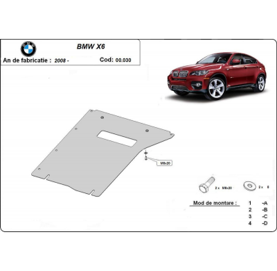 Protector de Acero para caja de cambios del BMW X6 E71 Año: 2007 - 2014 Grosor: "2"mm E71; E72