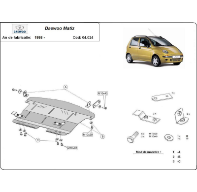 Cubre carter de Acero para Daewoo Matiz Año: 1998 - 2004 Grosor: "2"mm Todas las motorizaciones