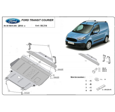 Cubre carter de Acero para Ford Transit Courier Año: 2014 - 2023 Grosor: "2"mm 1.0; 1.5 TDci, 1.6 TDci