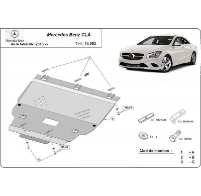 Cubre carter de Acero para Mercedes CLA X117 Año: 2013 - 2019 Grosor: "2"mm Todas las motorizaciones