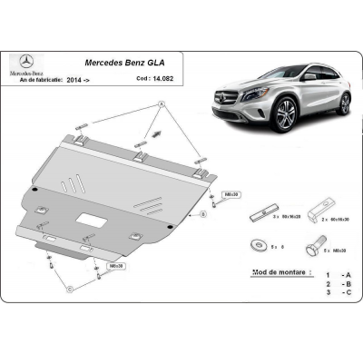 Cubre carter de Acero para Mercedes GLA X156 Año: 2014 - 2019 Grosor: "2"mm 14082