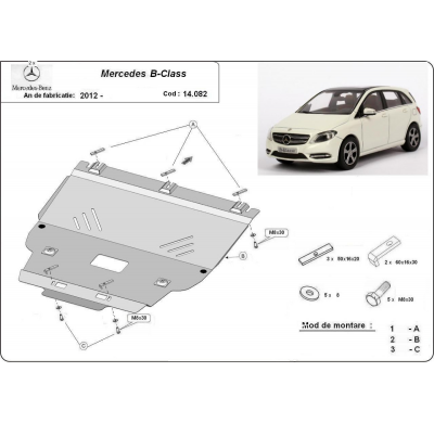 Cubre carter de Acero para Mercedes Clase B W246 Año: 2011 - 2019 Grosor: "2"mm