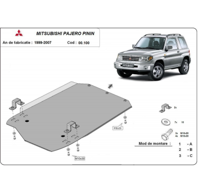 Protector de Acero para caja de cambios del Mitsubishi Pajero Pinin Año: 1997 - 2007 Grosor: "3"mm Todas las motorizaciones