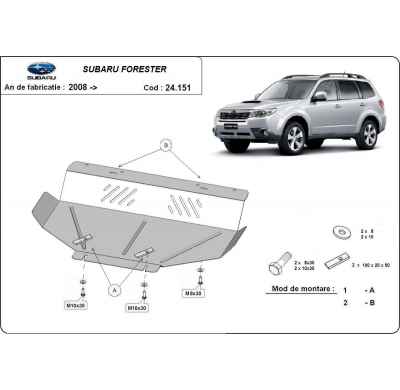 Cubre carter de Acero para Subaru Forester 3 Año: 2008 - 2013 Grosor: "2,5"mm Todas las motorizaciones