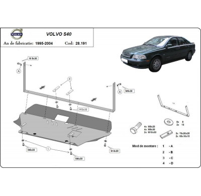 Cubre carter de Acero para Volvo S40 Año: 1995 - 2004 Grosor: "2"mm Todas las motorizaciones