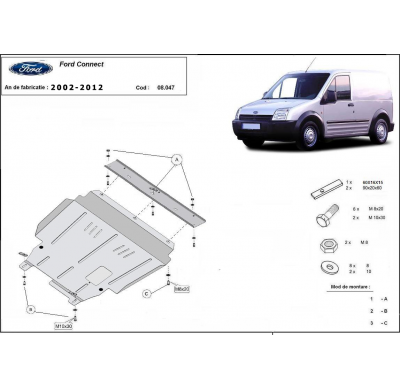 Cubre carter de Acero para Ford Transit Connect Año: 2002 - 2012 Grosor: "2"mm Todas las motorizaciones