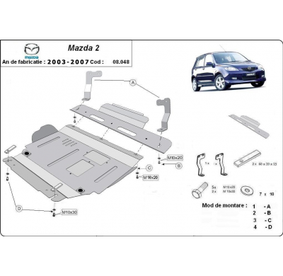 Cubre carter de Acero para el motor y caja de cambios del Mazda 2 Año: 2003 - 2007 Grosor: "2"mm Todas las motorizaciones