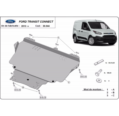Cubre carter de Acero para Ford Transit Connect Año: 2013 - 2021 Grosor: "2"mm Todas las motorizaciones