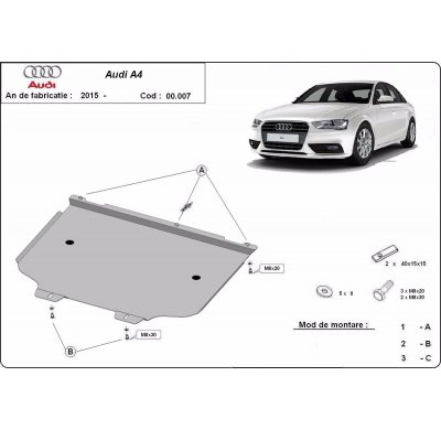 Protector de Acero para caja de cambios del Audi A4 B9 Año: 2016 - 2025 Grosor: "2"mm Todas las motorizaciones