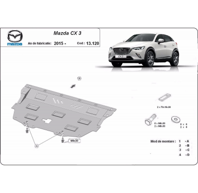 Cubre carter de Acero para Mazda CX3 Año: 2015 - 2025 Grosor: "2"mm Todas las motorizaciones