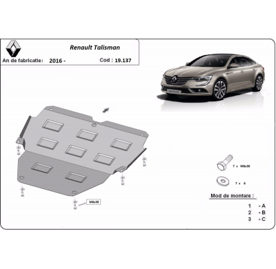 Cubre carter de Acero para Renault Talisman Año: 2016 - 2022 Grosor: "2"mm Todas las motorizaciones