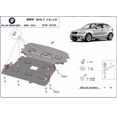 Cubre carter de Acero para BMW Serie 1 E81/E87/E82 Año: 2004 - 2011 Grosor: "2"mm Todas las motorizaciones
