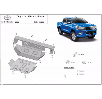 Cubre carter de Acero para el motor y el radiador del Toyota Hilux Revo Año: 2016 - 2025 Grosor: "3"mm Todas las motorizaciones