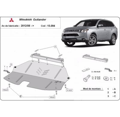Cubre carter de Acero para Mitsubishi Outlander Año: 2012 - 2021 Grosor: "2,5"mm Todas las motorizaciones