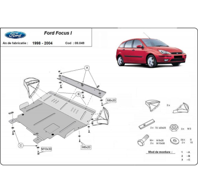 Cubre carter de Acero para Ford Focus 1 Año: 1998 - 2004 Grosor: "2"mm Todas las motorizaciones