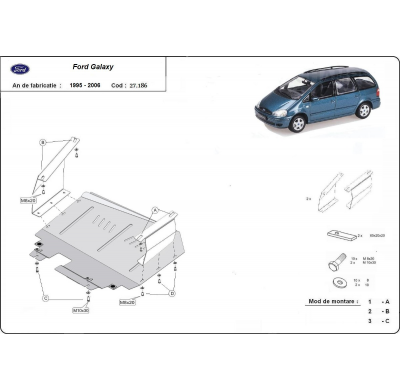 Cubre carter de Acero para Ford Galaxy 1 Año: 1995 - 2006 Grosor: "2"mm 1.9, 2.0, 2.5, TDI