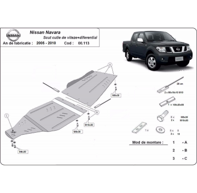 Protector de Acero para caja de cambios del Nissan Navara D40 Año: 2005 - 2015 Grosor: "3"mm Todas las motorizaciones