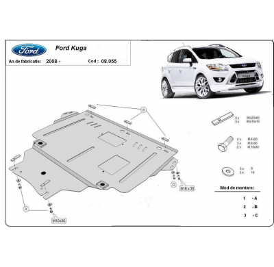 Cubre carter de Acero para Ford Kuga Año: 2008 - 2012 Grosor: "2"mm Todas las motorizaciones