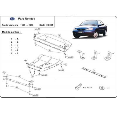 Cubre carter de Acero para Ford Mondeo 1,2 Año: 1992 - 2000 Grosor: "2"mm 1.8, 2.0