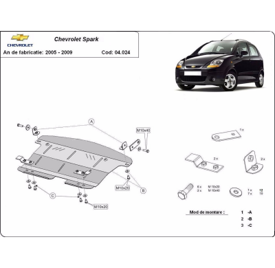 Cubre carter de Acero para Chevrolet Spark Año: 2005 - 2009 Grosor: "2"mm Todas las motorizaciones