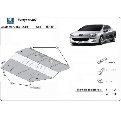 Cubre carter de Acero para Peugeot 407 Año: 2004 - 2011 Grosor: "2"mm Todas las motorizaciones