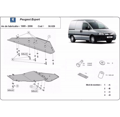Cubre carter de Acero para Peugeot Expert Año: 1995 - 2006 Grosor: "2"mm Todas las motorizaciones