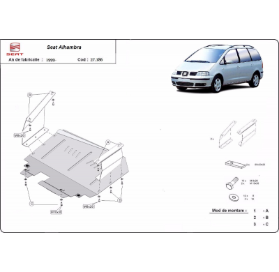 Cubre carter de Acero para Seat Alhambra Año: 1999 - 2010 Grosor: "2"mm 1.9, 2.0, 2.5, TDI