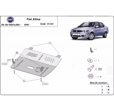 Cubre carter de Acero para Fiat Albea Año: 2002 - 2012 Grosor: "2"mm Todas las motorizaciones