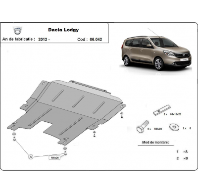 Cubre carter de Acero para Dacia Lodgy Año: 2012 - 2025 Grosor: "2"mm Todas las motorizaciones