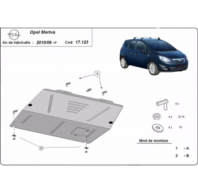 Cubre carter de Acero para Opel Meriva B Año: 2010 - 2017 Grosor: "2"mm Todas las motorizaciones