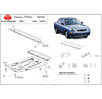 Cubre carter de Acero para Daewoo Nubira Año: 2003 - 2009 Grosor: "2"mm 1.6, 2.0