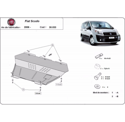 Cubre carter de Acero para el motor y caja de cambios del Fiat Scudo Año: 2006 - 2016 Grosor: "2"mm Todas las motorizaciones