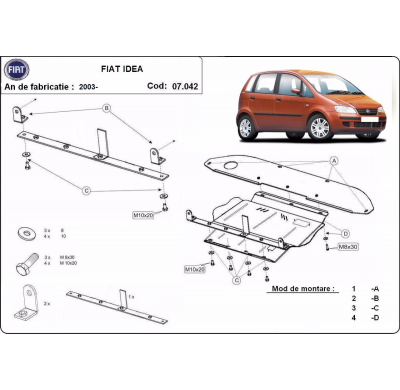 Cubre carter de Acero para el motor, caja de cambios y el diferencial del Fiat Idea Año: 2003 - 2012 Grosor: "2"mm Todas las mot