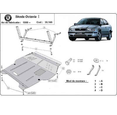Cubre carter de Acero para Skoda Octavia Tour Año: 1998 - 2010 Grosor: "2"mm