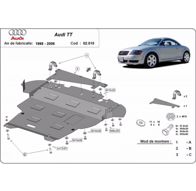 Cubre carter de Acero para Audi TT Año: 1998 - 2006 Grosor: "2"mm Todas las motorizaciones Solo manual