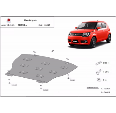 Cubre carter de Acero para Suzuki Ignis Año: 2016 - 2025 Grosor: "2"mm Todas las motorizaciones