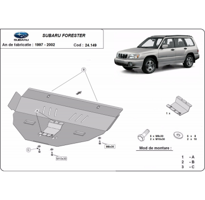 Cubre carter de Acero para Subaru Forester 1 Año: 1997 - 2002 Grosor: "2"mm Todas las motorizaciones