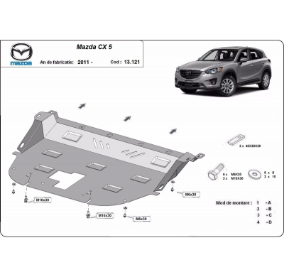 Cubre carter de Acero para Mazda CX5 Año: 2011 - 2025 Grosor: "2"mm Todas las motorizaciones