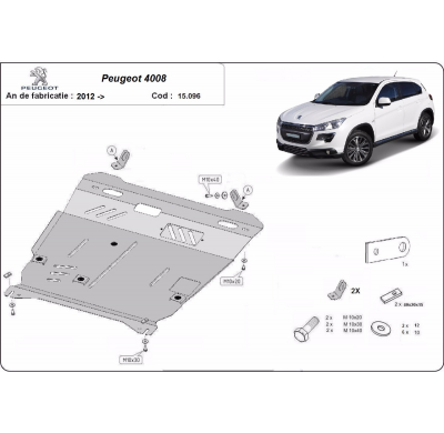 Cubre carter de Acero para Peugeot 4008 Año: 2012 - 2017 Grosor: "2.5"mm Todas las motorizaciones