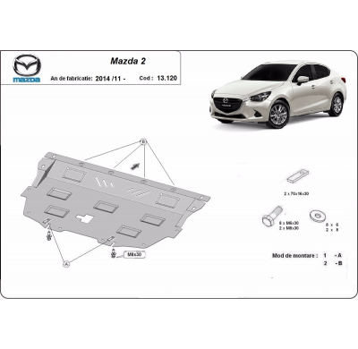 Cubre carter de Acero para Mazda 2 Año: 2014 - 2025 Grosor: "2"mm Todas las motorizaciones