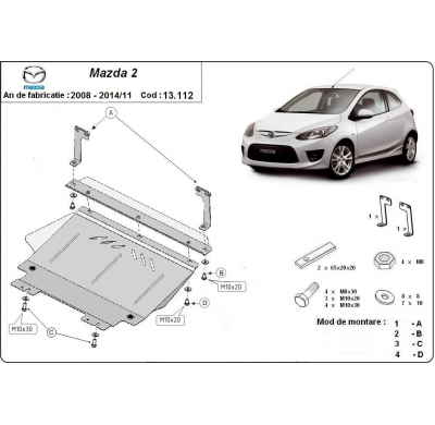 Cubre carter de Acero para Mazda 2 Año: 2008 - 2014 Grosor: "2"mm Todas las motorizaciones