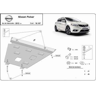 Cubre carter de Acero para Nissan Pulsar Año: 2012 - 2018 Grosor: "2"mm Todas las motorizaciones