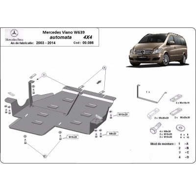 Protección Del Caja De Cambios Mercedes Viano W639 - 4x4 2003-2014 Acero 2,5mm