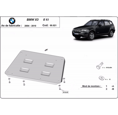 Cubre carter de Acero para BMW X3 E83 Año: 2003 - 2010 Grosor: "2"mm Todas las motorizaciones