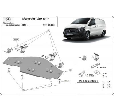 Protección Del Sistema Stop&go Mercedes Vito W447, 4x2, 1.6 D 2014-2018 Acero 2,5mm