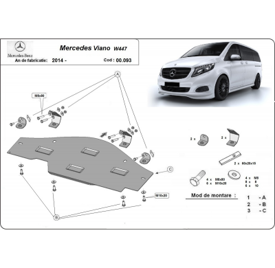 Protección Del Sistema Stop&go Mercedes Viano W447, 4x2, 1.6 D 2014-2018 Acero 2,5mm