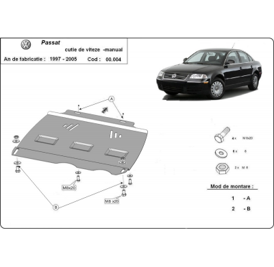 Protector de Acero para caja de cambios manual VW Passat B5, B5.5 Año: 1997 - 2005 Grosor: "2"mm Todas las motorizaciones