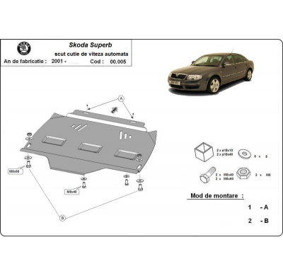 Protector de Acero para caja de cambios automática para Skoda Superb Año: 2001 - 2008 Grosor: "2"mm Todas las motorizaciones 3U